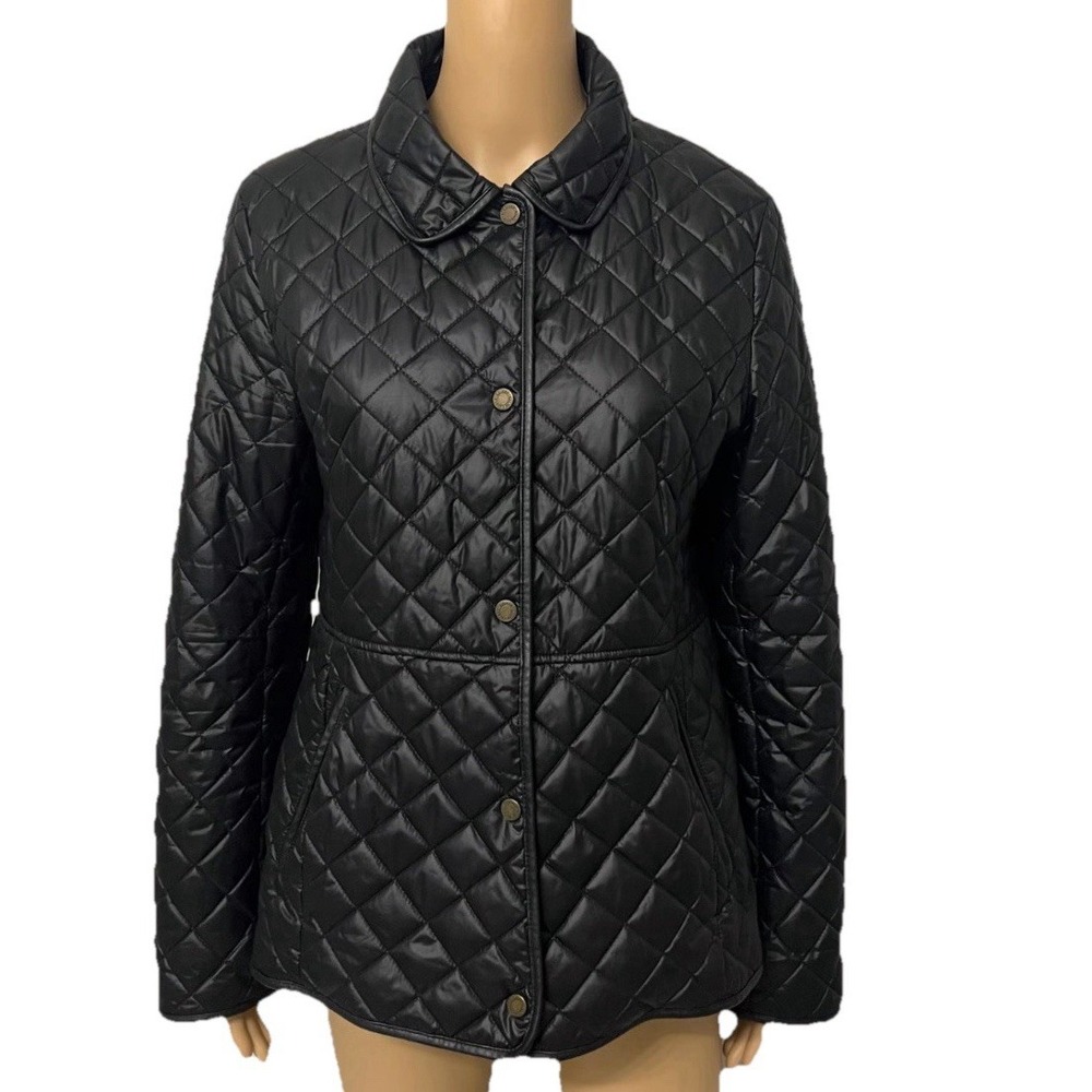 Lauren Ralph Lauren Jackets Women‎ XS Water Repellent Quilted Black Snap Pearly